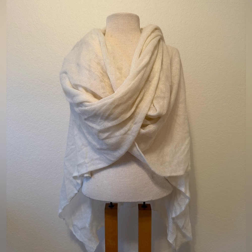 Eileen Fisher Mohair Blend Airy Shawl Wrap with Hood Cream One Size